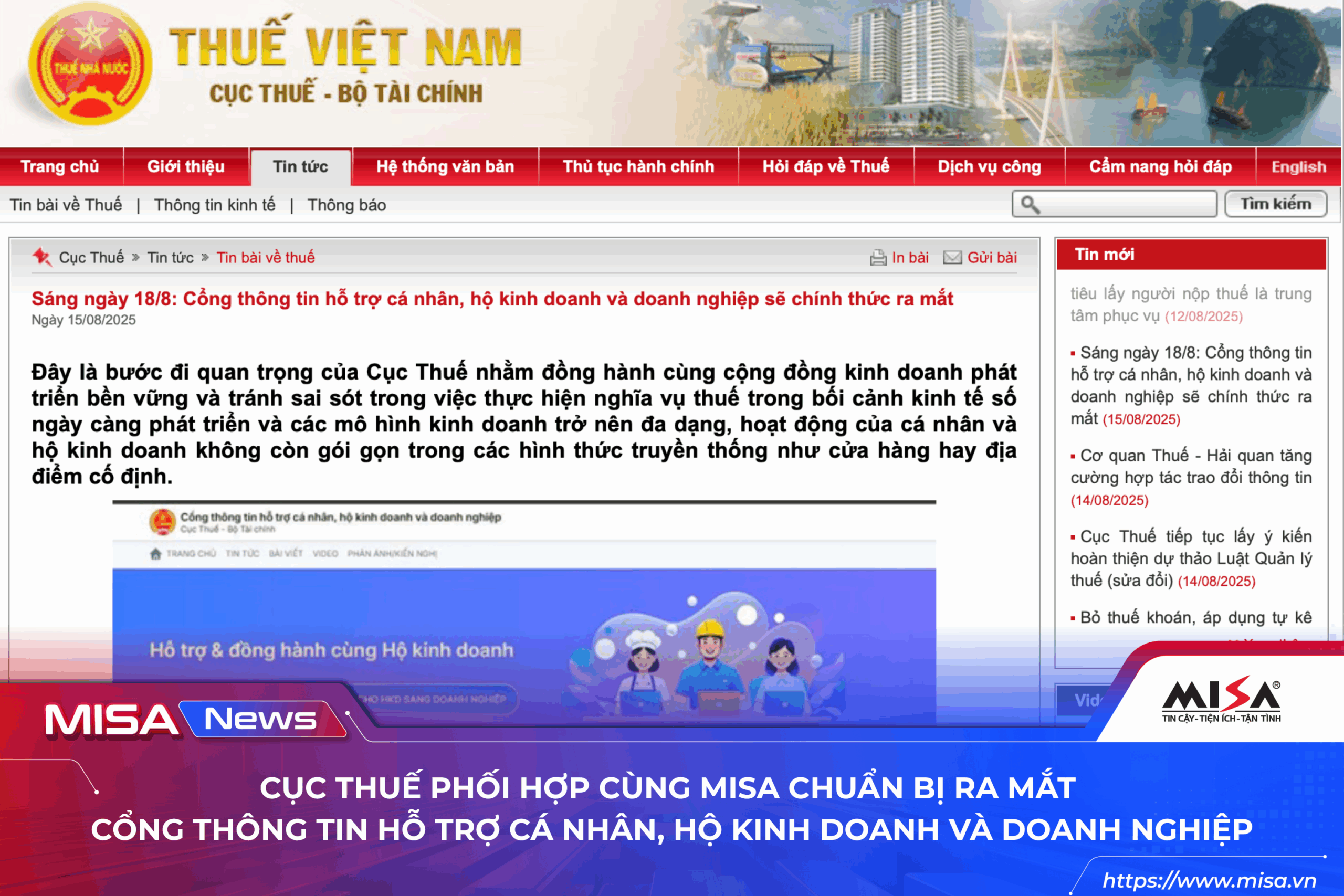 Cục Thuế phối hợp cùng MISA chuẩn bị ra mắt Cổng thông tin hỗ trợ cá nhân, hộ kinh doanh, doanh nghiệp